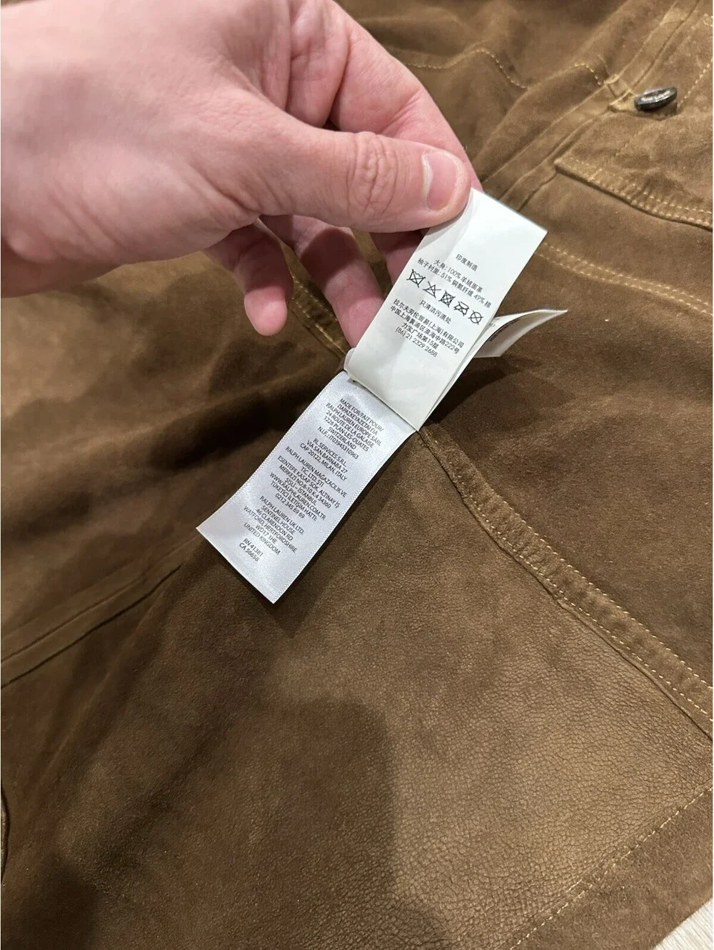 Polo Ralph Lauren Goat Suede Utility Jacket Mens Brown Size Large